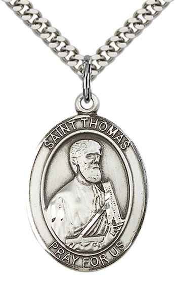 STERLING SILVER ST THOMAS THE APOSTLE PENDANT WITH CHAIN - 1" x 3/4"