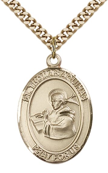 14KT GOLD FILLED ST THOMAS AQUINAS PENDANT WITH CHAIN - 1" x 3/4"