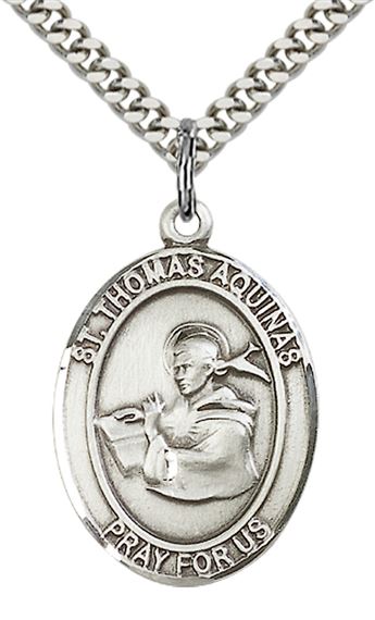 STERLING SILVER ST THOMAS AQUINAS PENDANT WITH CHAIN - 1" x 3/4"