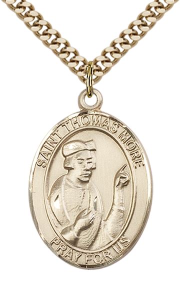 14KT GOLD FILLED ST THOMAS MORE PENDANT WITH CHAIN - 1" x 3/4"