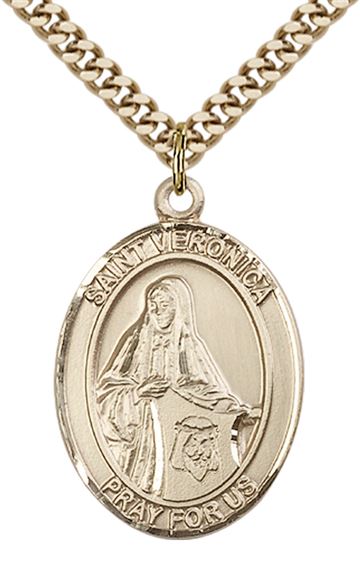 14KT GOLD FILLED ST VERONICA PENDANT WITH CHAIN - 1" x 3/4"