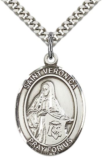 STERLING SILVER ST VERONICA PENDANT WITH CHAIN - 1" x 3/4"
