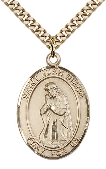 14KT GOLD FILLED ST JUAN DIEGO PENDANT WITH CHAIN - 1" x 3/4"