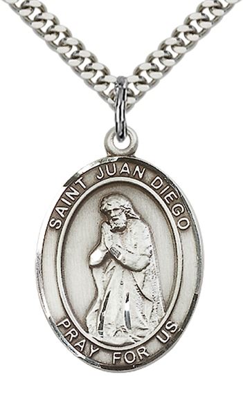 STERLING SILVER ST JUAN DIEGO PENDANT WITH CHAIN - 1" x 3/4"