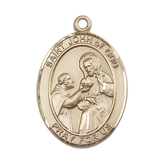 14KT GOLD ST JOHN OF GOD MEDAL - 1" x 3/4"