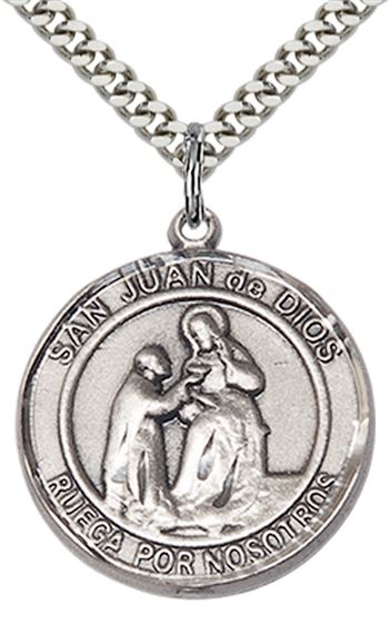 STERLING SILVER SAN JUAN DE DIOS PENDANT WITH CHAIN - 1" x 7/8"