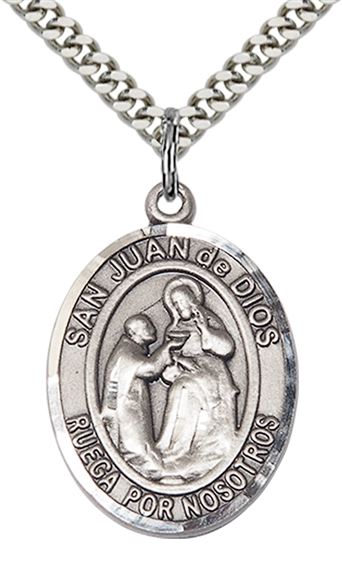 STERLING SILVER SAN JUAN DE DIOS PENDANT WITH CHAIN - 1" x 3/4"