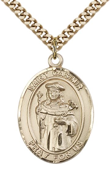 14KT GOLD FILLED ST CASIMIR OF POLAND PENDANT WITH CHAIN - 1" x 3/4"