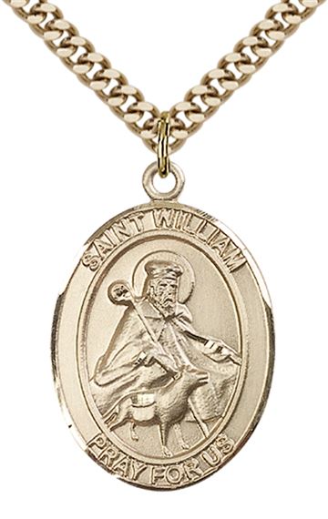 14KT GOLD FILLED ST WILLIAM OF ROCHESTER PENDANT WITH CHAIN - 1" x 3/4"