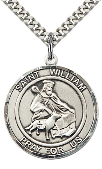 STERLING SILVER ST WILLIAM OF ROCHESTER PENDANT WITH CHAIN - 1" x 7/8"