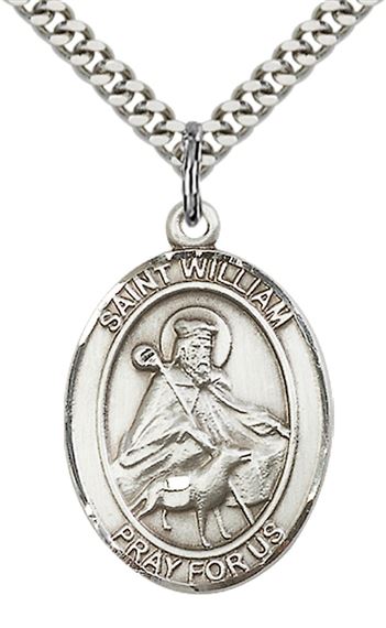 STERLING SILVER ST WILLIAM OF ROCHESTER PENDANT WITH CHAIN - 1" x 3/4"