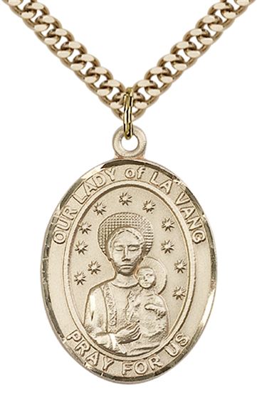 14KT GOLD FILLED OUR LADY OF LA VANG PENDANT WITH CHAIN - 1" x 3/4"