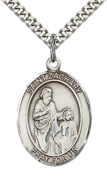 STERLING SILVER ST ZACHARY PENDANT WITH CHAIN - 1" x 3/4"