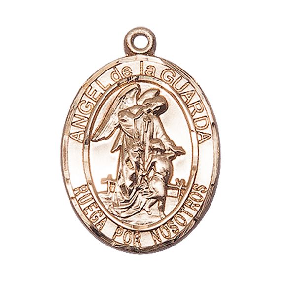 14KT GOLD ANGEL DE LA GUARDA MEDAL - 1" x 3/4"