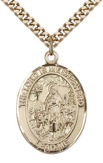 14KT GOLD FILLED LORD IS MY SHEPHERD PENDANT WITH CHAIN - 1" x 3/4"