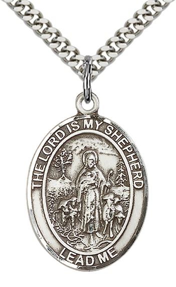 STERLING SILVER LORD IS MY SHEPHERD PENDANT WITH CHAIN - 1" x 3/4"