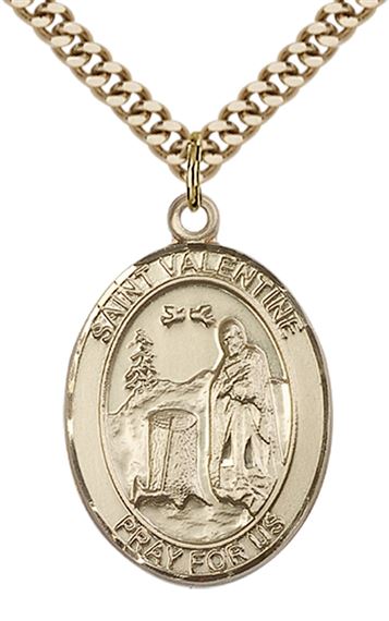 14KT GOLD FILLED ST VALENTINE OF ROME PENDANT WITH CHAIN - 1" x 3/4"