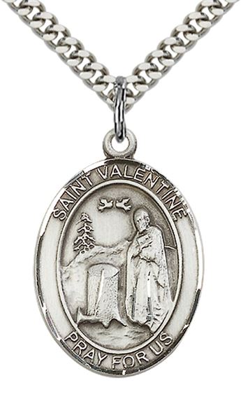 STERLING SILVER ST VALENTINE OF ROME PENDANT WITH CHAIN - 1" x 3/4"