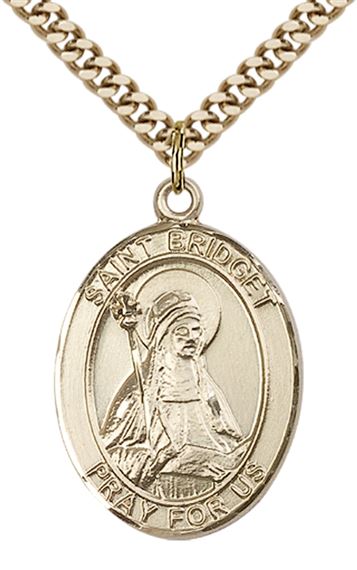 14KT GOLD FILLED ST BRIDGET OF SWEDEN PENDANT WITH CHAIN - 1" x 3/4"