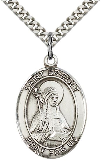 STERLING SILVER ST BRIDGET OF SWEDEN PENDANT WITH CHAIN - 1" x 3/4"