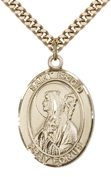 14KT GOLD FILLED ST BRIGID OF IRELAND PENDANT WITH CHAIN - 1" x 3/4"