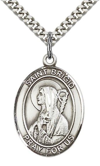 STERLING SILVER ST BRIGID OF IRELAND PENDANT WITH CHAIN - 1" x 3/4"