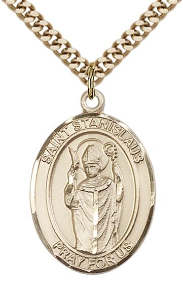 14KT GOLD FILLED ST STANISLAUS PENDANT WITH CHAIN - 1" x 3/4"