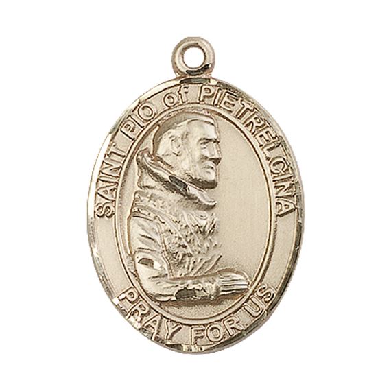 14KT GOLD ST PIO OF PIETRELCINA MEDAL - 1" x 3/4"