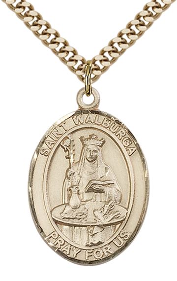 14KT GOLD FILLED ST WALBURGA PENDANT WITH CHAIN - 1" x 3/4"