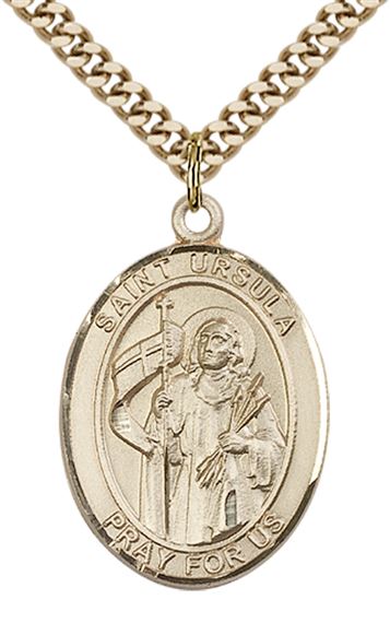 14KT GOLD FILLED ST URSULA PENDANT WITH CHAIN - 1" x 3/4"