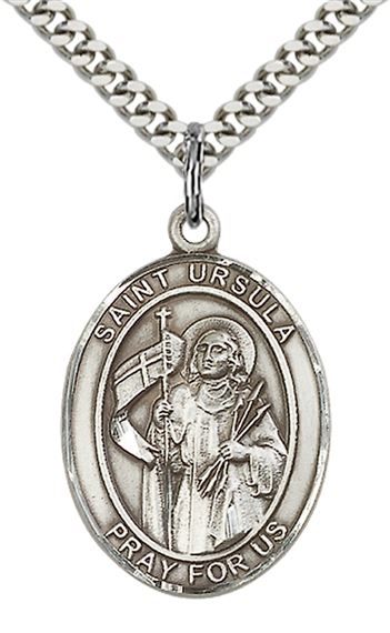 STERLING SILVER ST URSULA PENDANT WITH CHAIN - 1" x 3/4"