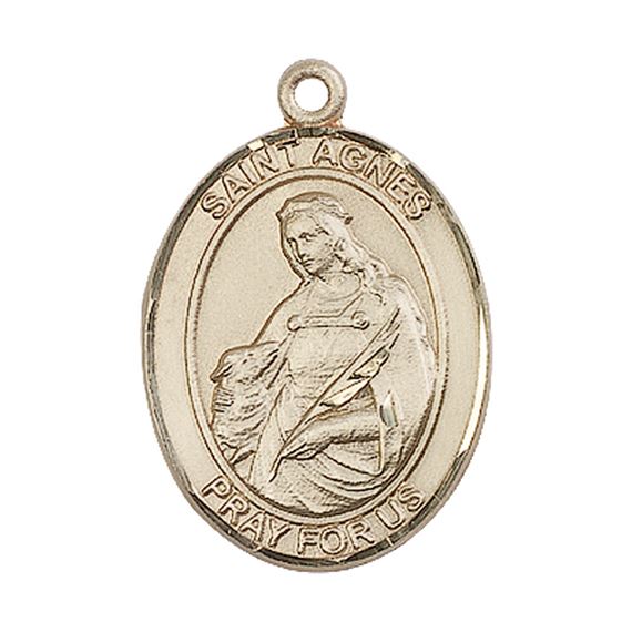 14KT GOLD ST AGNES OF ROME MEDAL - 1" x 3/4"