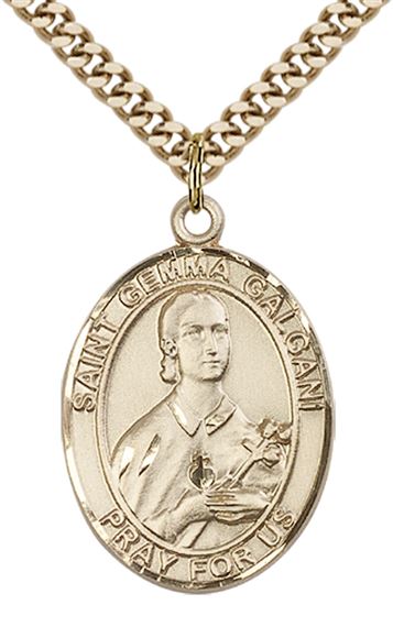 14KT GOLD FILLED ST GEMMA GALGANI PENDANT WITH CHAIN - 1" x 3/4"