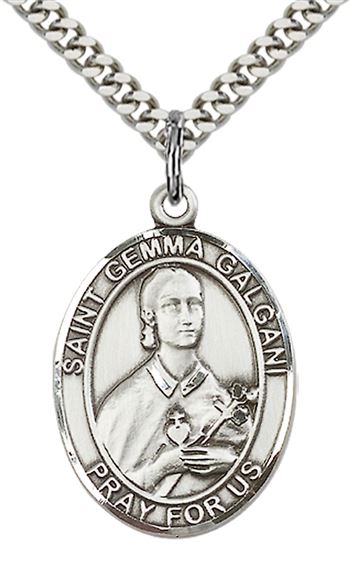STERLING SILVER ST GEMMA GALGANI PENDANT WITH CHAIN - 1" x 3/4"