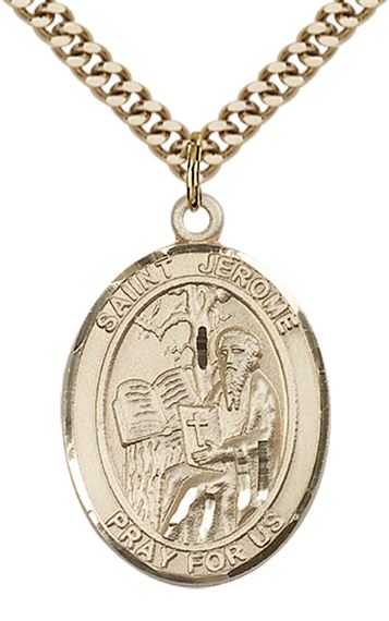 14KT GOLD FILLED ST JEROME PENDANT WITH CHAIN - 1" x 3/4"