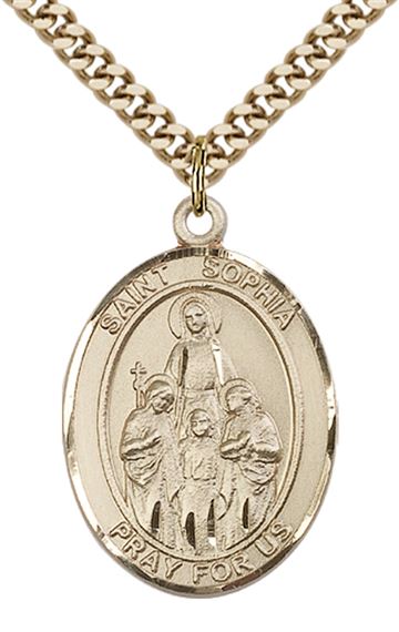 14KT GOLD FILLED ST SOPHIA PENDANT WITH CHAIN - 1" x 3/4"