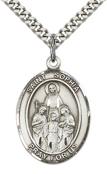 STERLING SILVER ST SOPHIA PENDANT WITH CHAIN - 1" x 3/4"