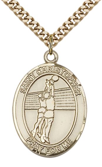 14KT GOLD FILLED ST CHRISTOPHER VOLLEYBALL MEDAL - 1" x 3/4"