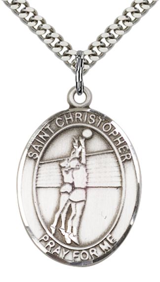 STERLING SILVER ST CHRISTOPHER VOLLEYBALL MEDAL - 1" x 3/4"