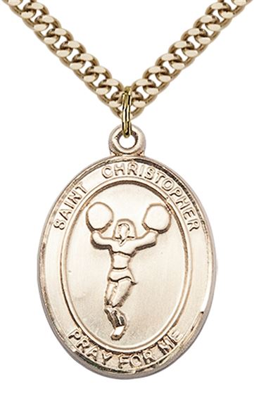 14KT GOLD FILLED ST CHRISTOPHER CHEERLEADING MEDAL - 1" x 3/4"