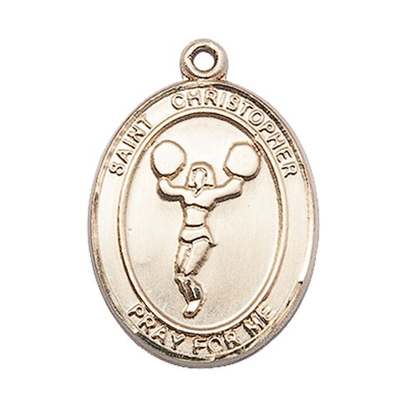 14KT GOLD ST CHRISTOPHER CHEERLEADING MEDAL - 1" x 3/4"