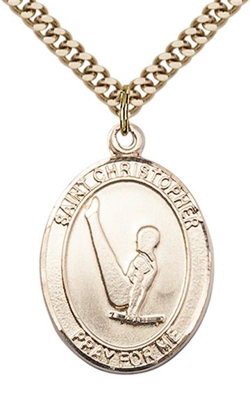 14KT GOLD FILLED ST CHRISTOPHER GYMNASTICS MEDAL - 1" x 3/4"