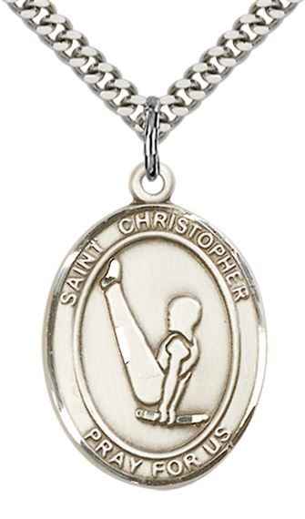 STERLING SILVER ST CHRISTOPHER GYMNASTICS MEDAL - 1" x 3/4"