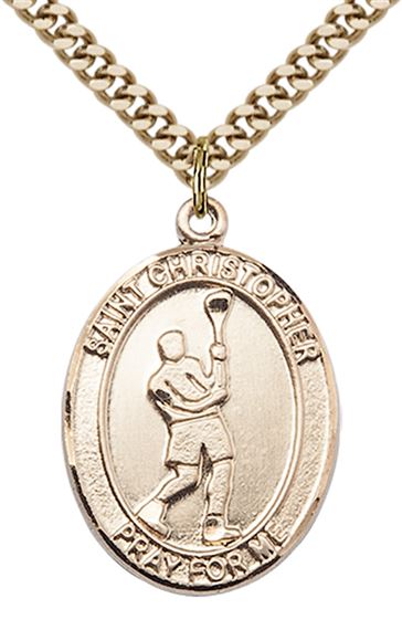 14KT GOLD FILLED ST CHRISTOPHER LACROSSE MEDAL - 1" x 3/4"