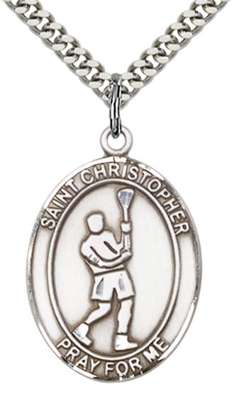 STERLING SILVER ST CHRISTOPHER LACROSSE MEDAL - 1" x 3/4"
