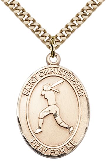 14KT GOLD FILLED ST CHRISTOPHER SOFTBALL MEDAL - 1" x 3/4"
