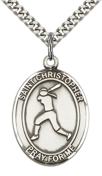 STERLING SILVER ST CHRISTOPHER SOFTBALL MEDAL - 1" x 3/4"