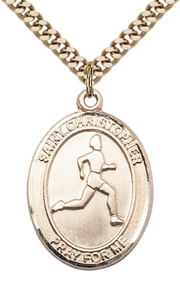 14KT GOLD FILLED ST CHRISTOPHER TRACK&FIELD MEDAL - 1" x 3/4"