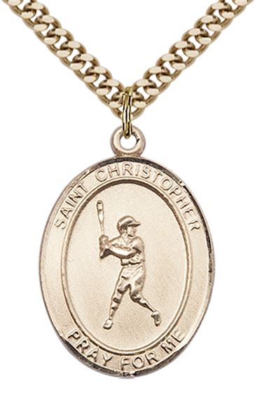 14KT GOLD FILLED ST CHRISTOPHER BASEBALL MEDAL - 1" x 3/4"