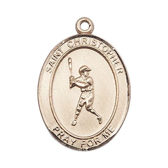 14KT GOLD ST CHRISTOPHER BASEBALL MEDAL - 1" x 3/4"